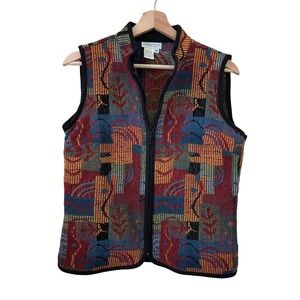 Coldwater Creek Womens M Abstract Tapestry Zip Up Vest USA Southwest Ranchwear
